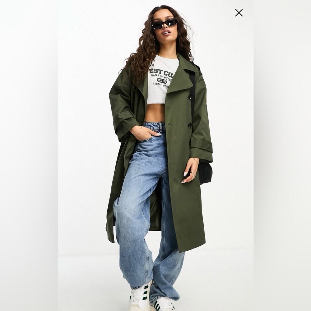 ASOS DESIGN longline trench coat in dark green